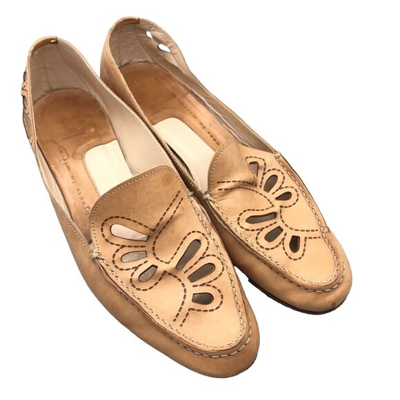 Objects In Mirror Loafer Shoes Tan Leather Laser Cut Vero Cuoio - Picture 1 of 5